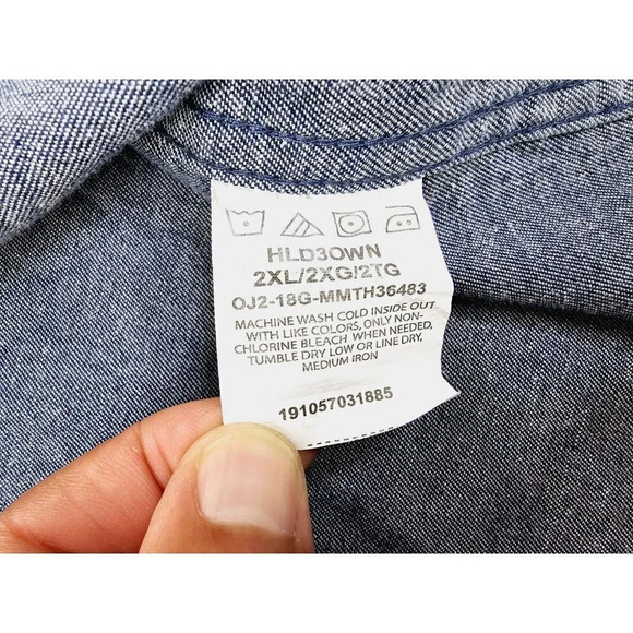 Wrangler Size 2XL Men's Blue Denim Logo tag Long Sleeve Two Pocket Shirt - Picture 12 of 12